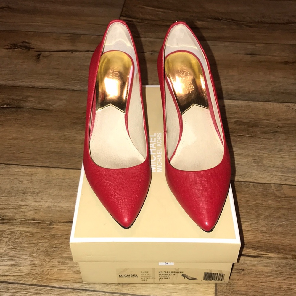 Michael Kors Red Pointed-Toe Leather Pumps
